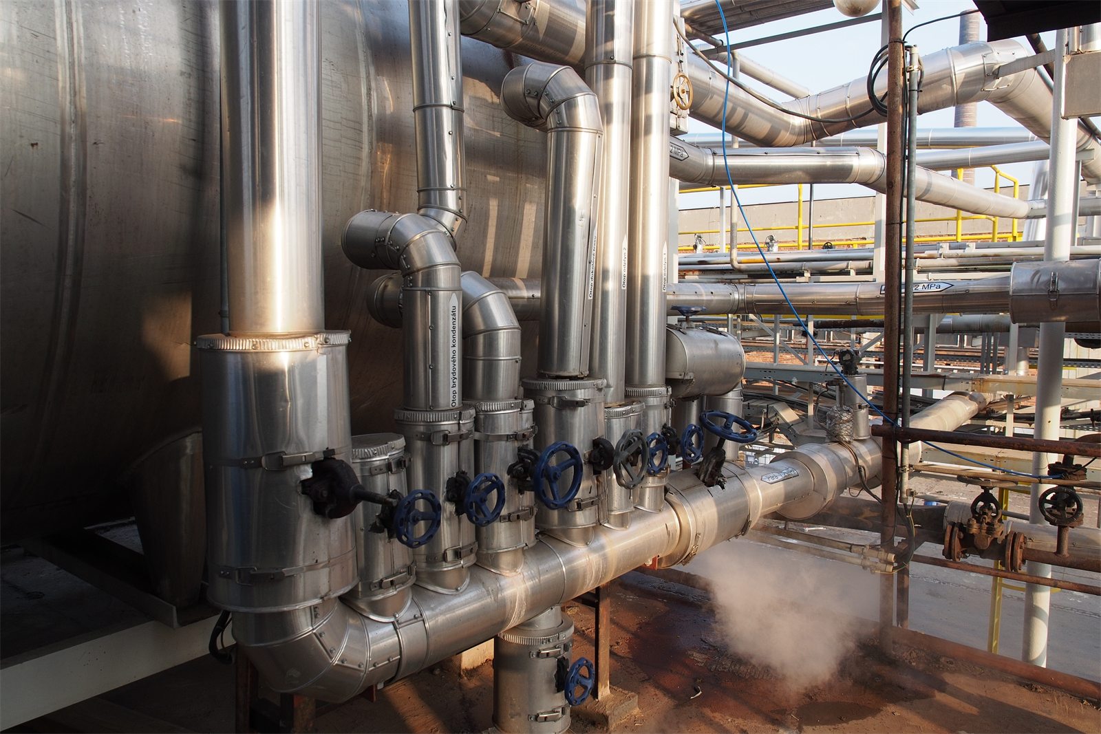 Insulated stainless-steel piping and valves at a formaldehyde plant