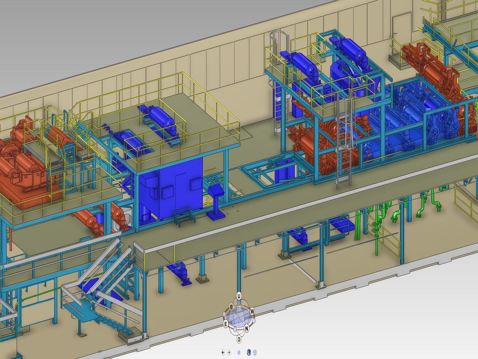 3D model of an electrolytic tinning line with new passivation equipment and platforms
